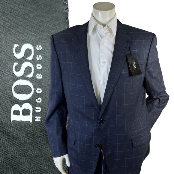 Hugo Boss Huge6/Genius4 Blazer Men 46R Windowpane Guabello Super 130 Wool Italy - Picture 1 of 16